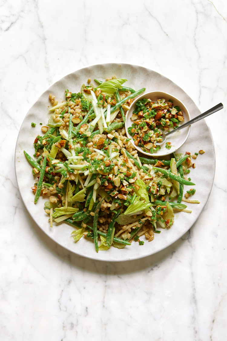 Garlicky Barley and Green Bean Salad with Herby Almonds