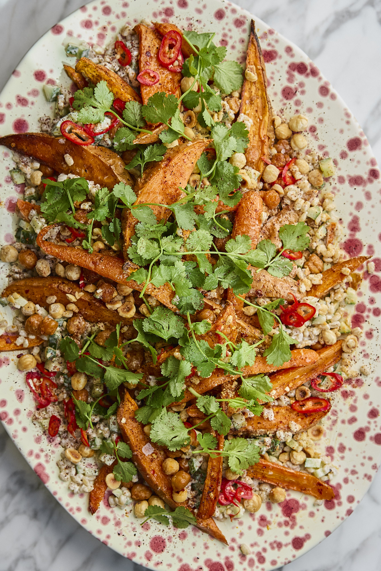 Roasted Sweet Potato & Carrot Salad With Crispy Chickpeas