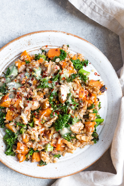 Creamy Farro & Sweet Potato Salad 