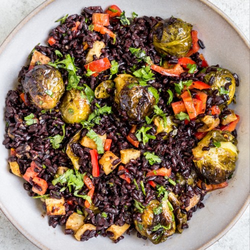 Black Rice Salad With Brussels Sprouts & Parsnips