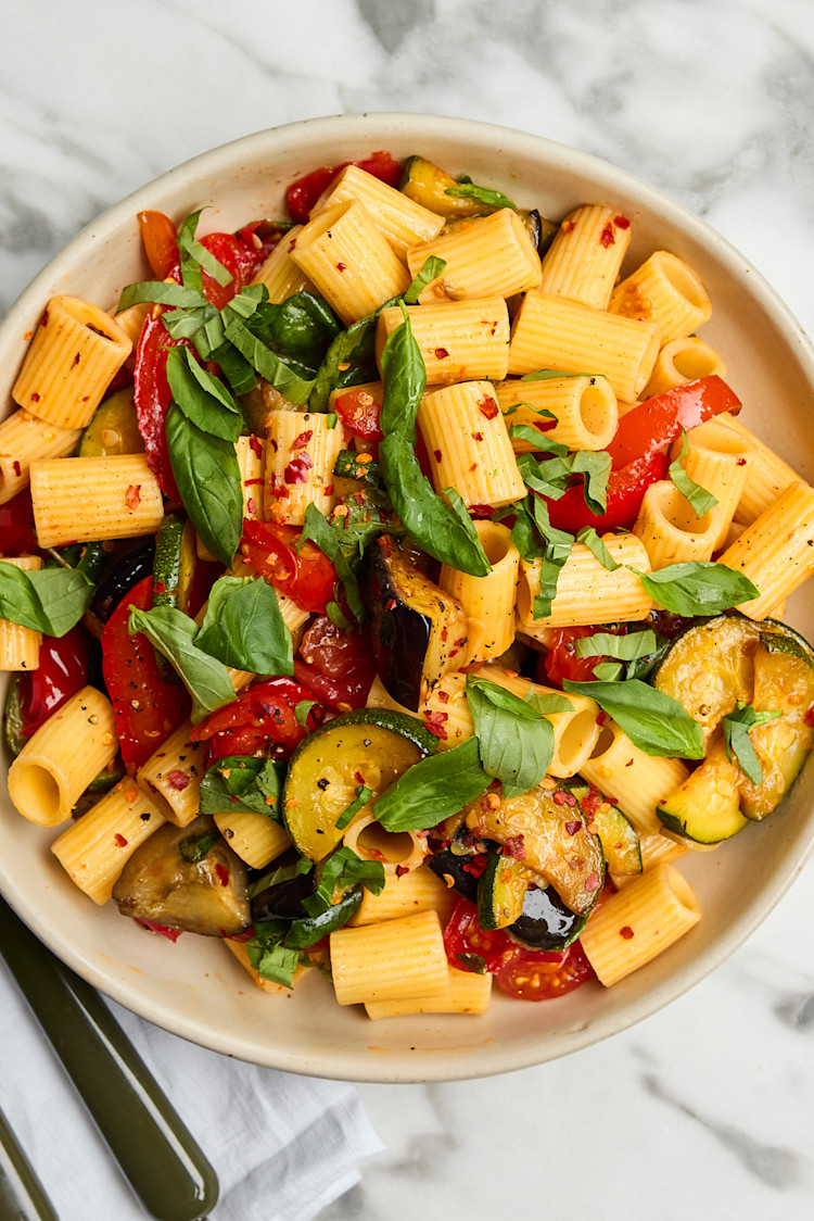Garlicky Summer Veg Rigatoni