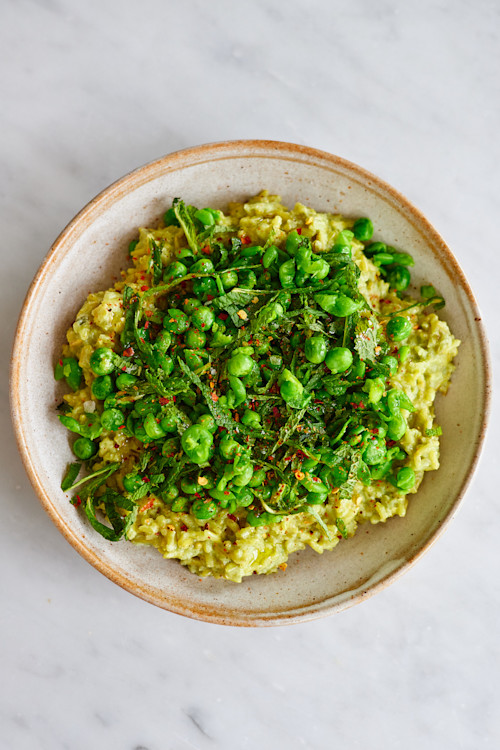 Brown Rice Risotto With Smashed Minty Peas