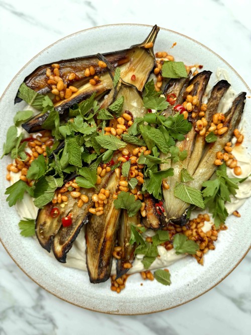 Roasted Aubergine With Chilli & Creamy Tahini Yoghurt