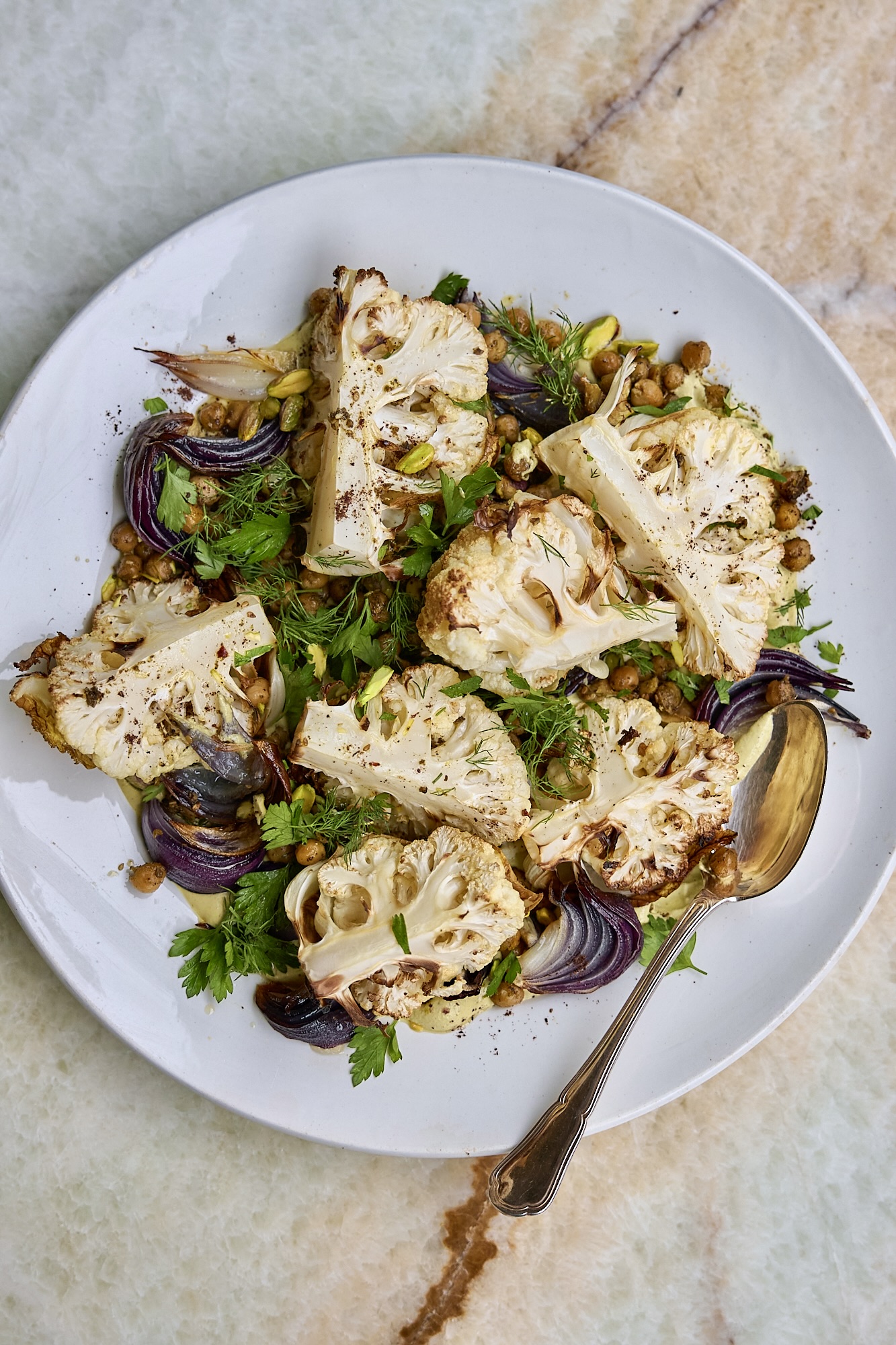 Roasted Cauliflower with Crispy Za’atar Chickpeas