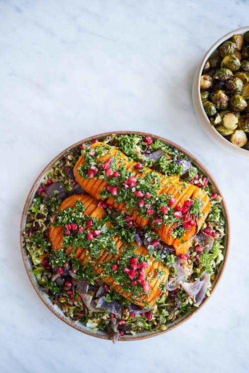 Hasselback Butternut Squash With Jewelled Rice & Gremolata