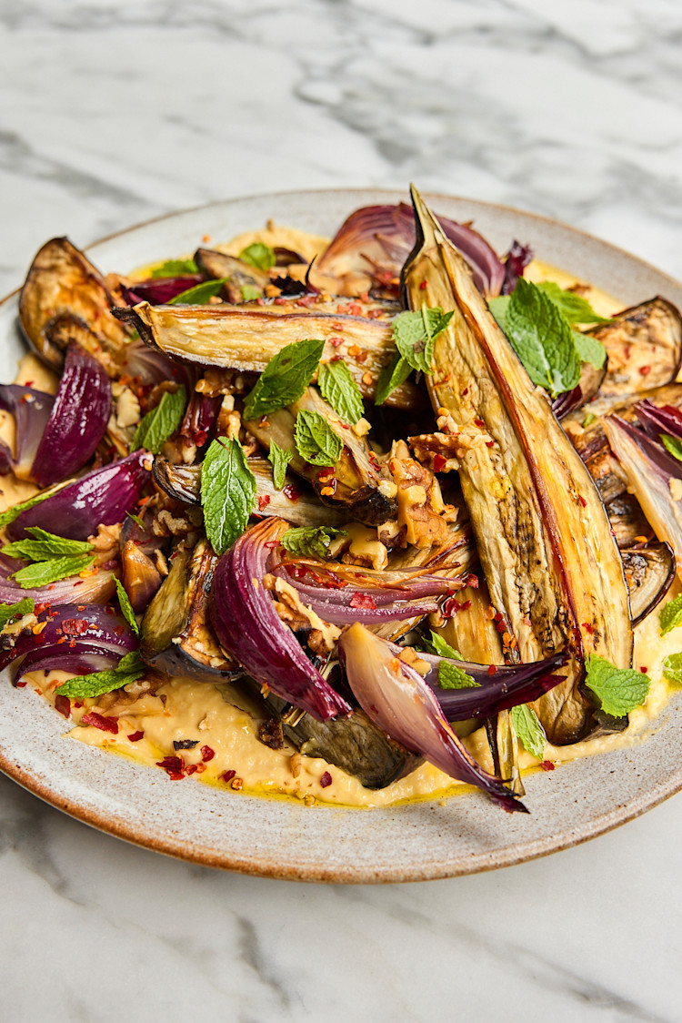 Sesame Aubergine & Hummus Salad