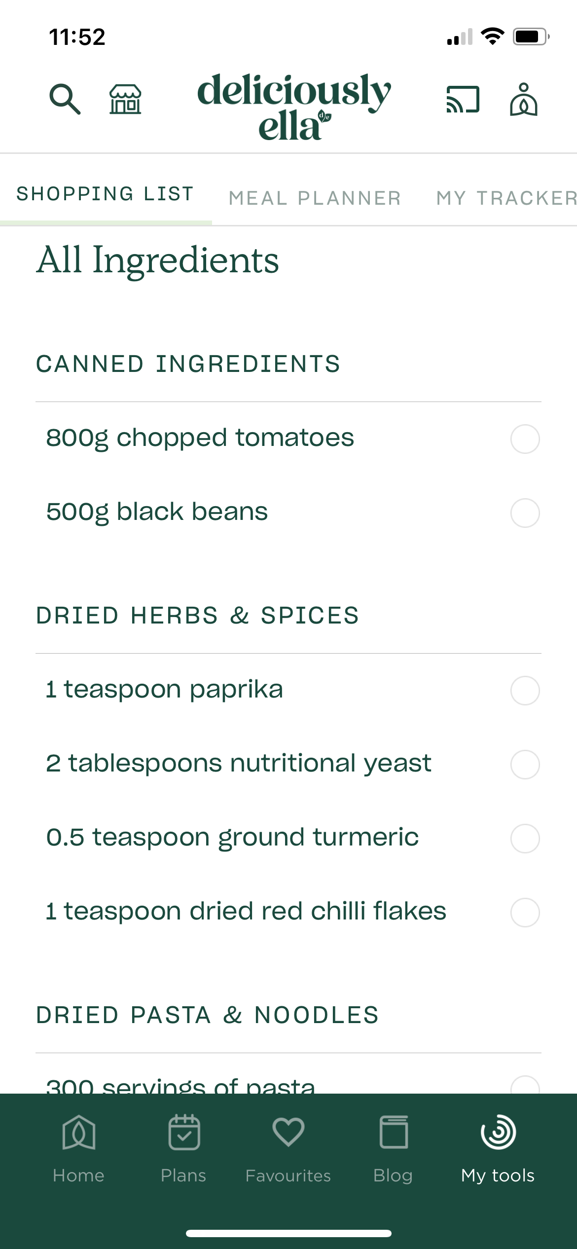shopping list layout