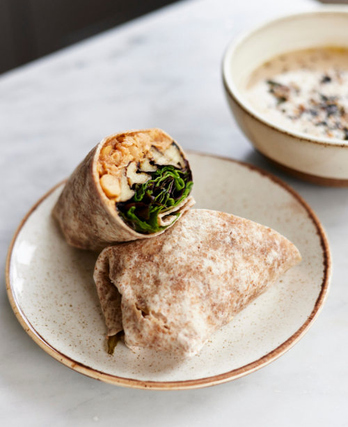 Creamy Cauliflower Soup With Miso Chickpea Wrap