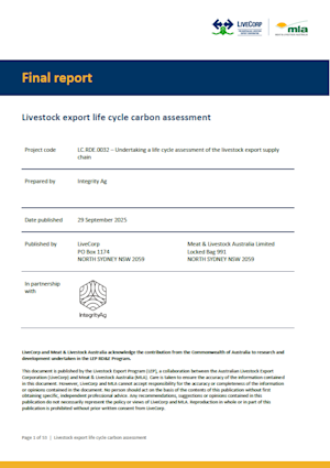 Livestock export life cycle carbon assessment