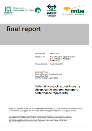 National livestock export industry sheep, cattle and goat transport performance report 2016