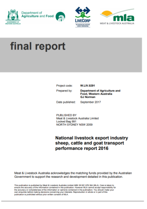 National livestock export industry sheep, cattle and goat transport performance report 2016