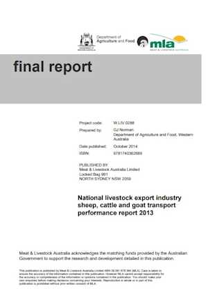 National livestock export industry sheep, cattle and goat transport performance report 2013