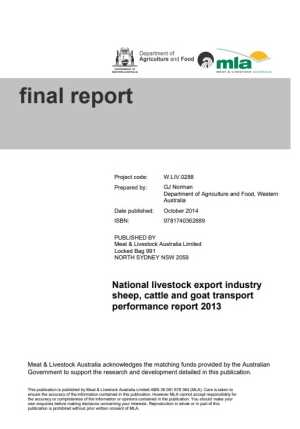National livestock export industry sheep, cattle and goat transport performance report 2013