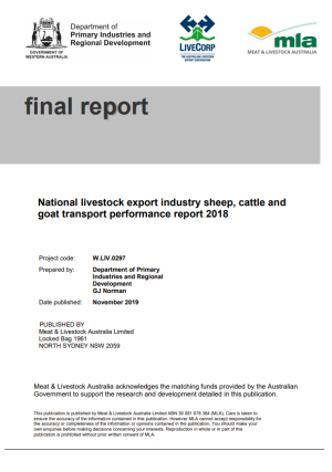 National livestock export industry sheep, cattle and goat transport performance report 2018