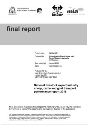 National livestock export industry sheep, cattle and goat transport performance report 2015