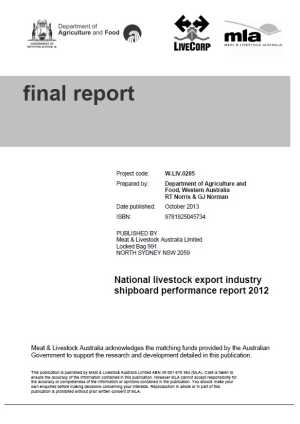 National livestock export industry shipboard performance report 2012
