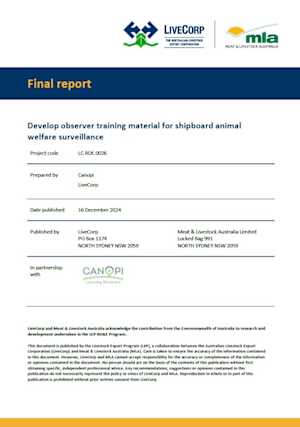 Training material for shipboard animal welfare surveillance