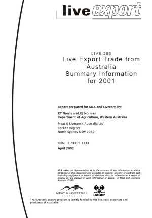 Live export trade from Australia summary information for 2001