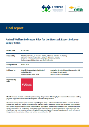 Animal welfare indicators pilot project for the livestock export supply chain