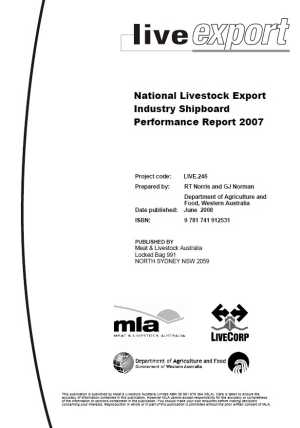 National livestock export industry shipboard performance report 2007