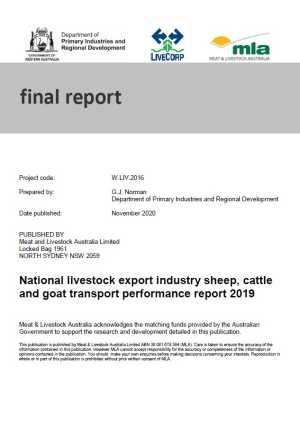 National livestock export industry sheep, cattle and goat transport performance report 2019