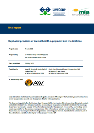 Shipboard provision of animal health equipment and medications