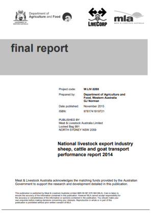 National livestock export industry sheep, cattle and goat transport performance report 2014