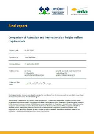 Comparison of Australian and international  air freight welfare requirements