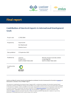 Contribution of livestock exports to international development goals