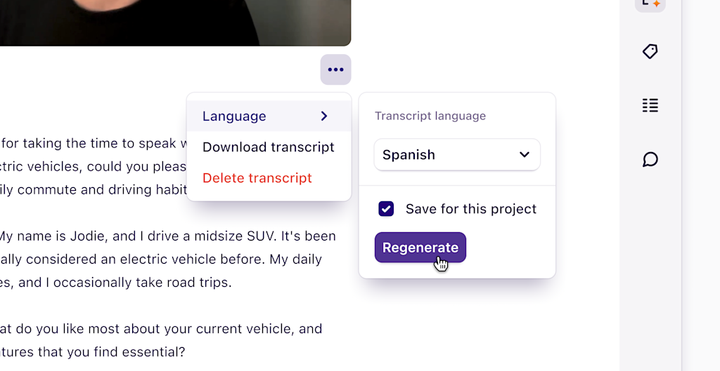 Set a default project and workspace transcription language