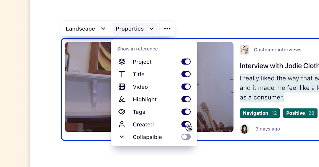 Choose which properties appear in a reference