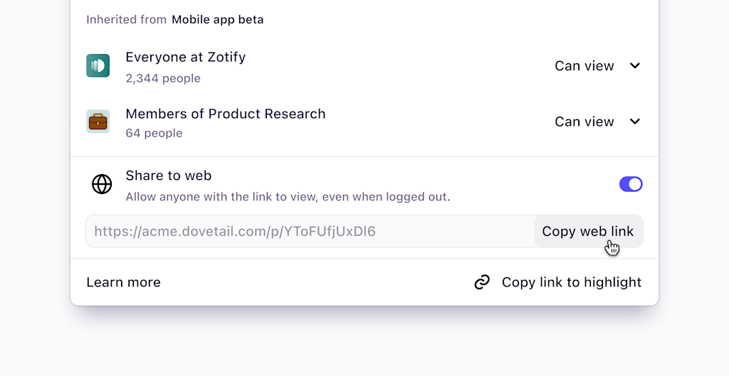 Share highlights with public links