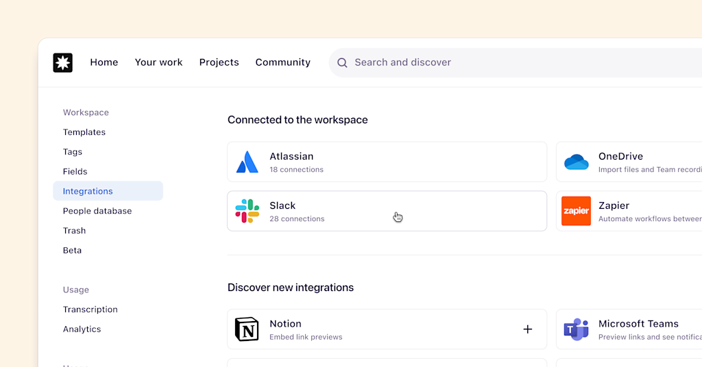 Manage and discover integrations from your settings page