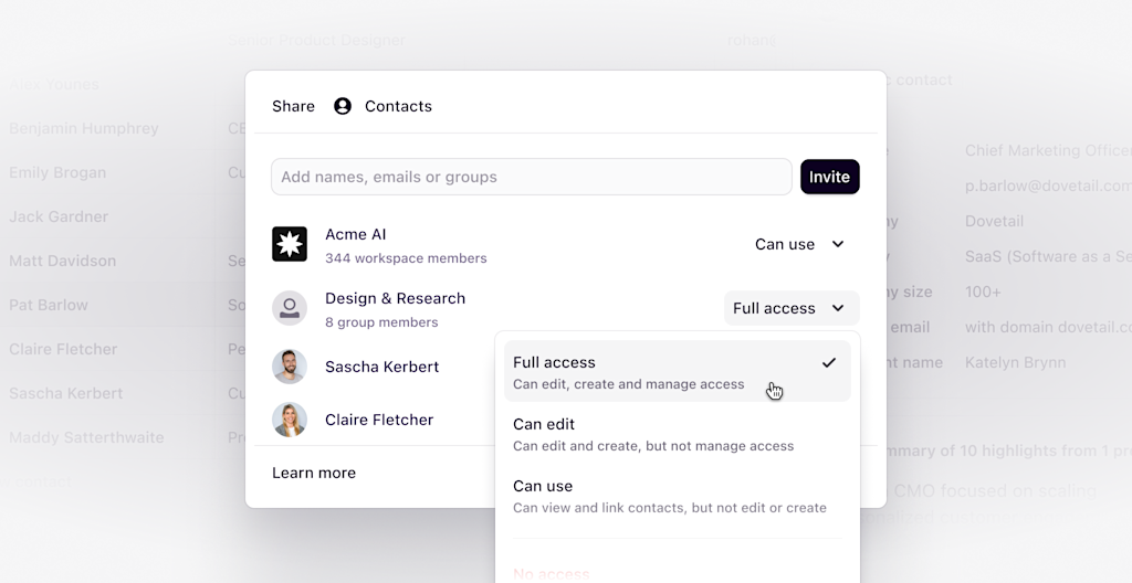 Access controls to Contacts database