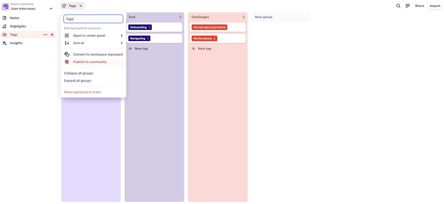 Publish your tag board to the Dovetail community.