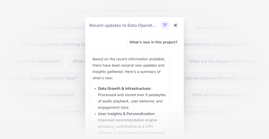 Chat with Dovetail to answer important questions