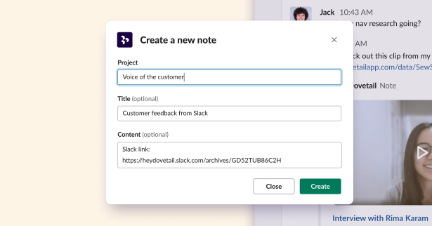 Create a new note directly from Slack