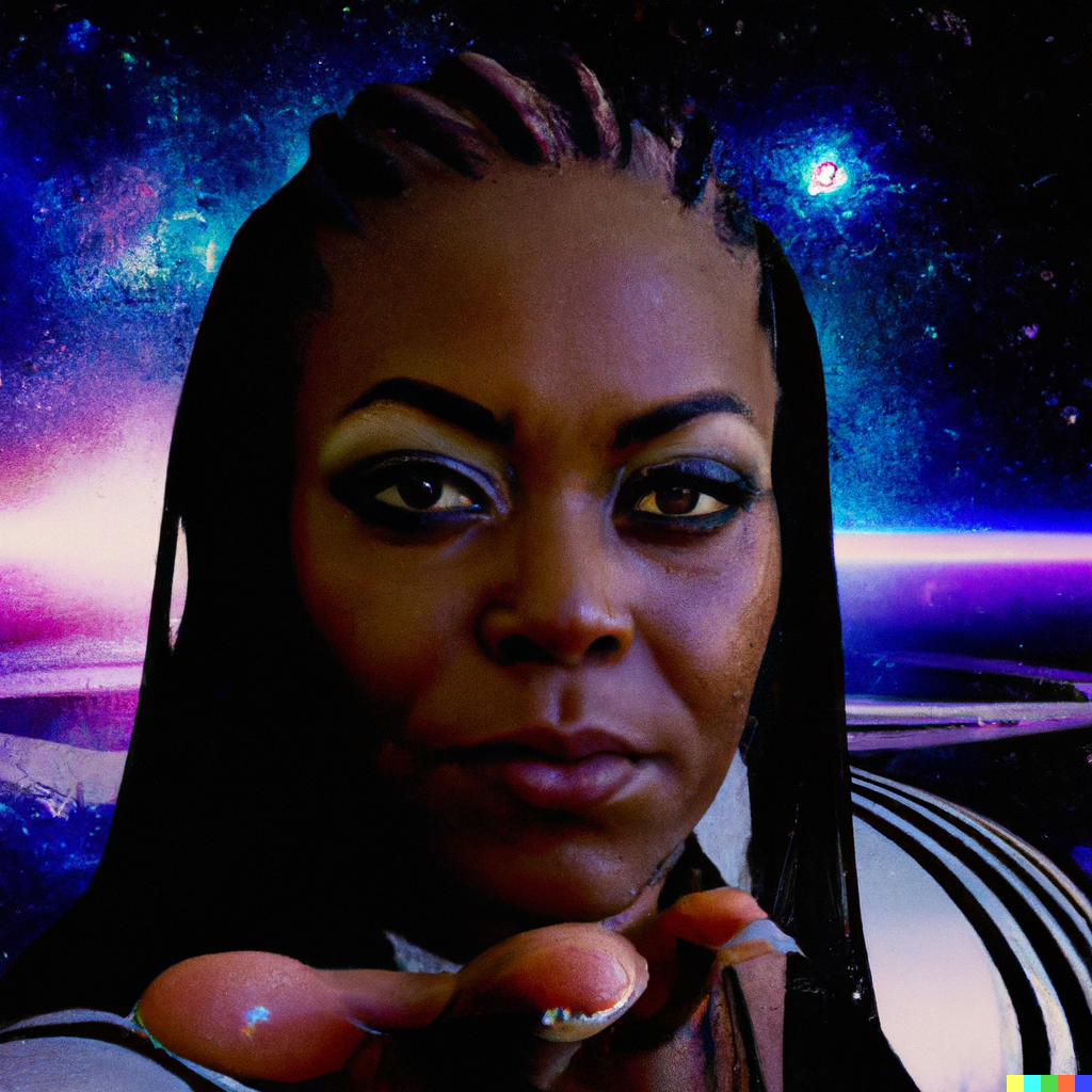 Headshot image of Evelyn Stardrift generated by Dall-E