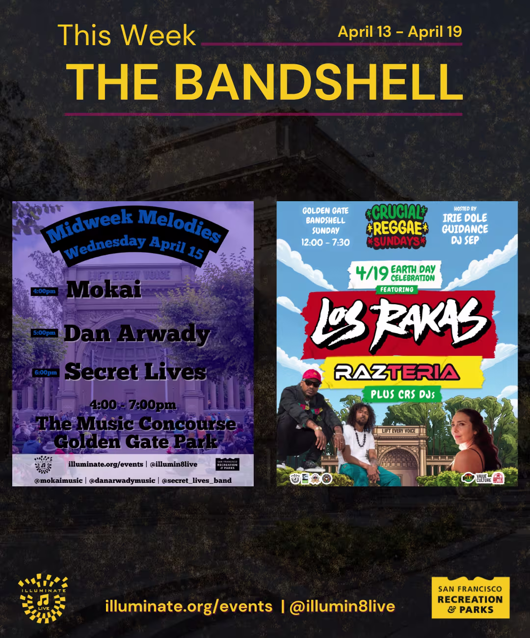Bandshell April 13-19 Posters for the April 15 and April 19 shows at The Golden Gate Bandshell