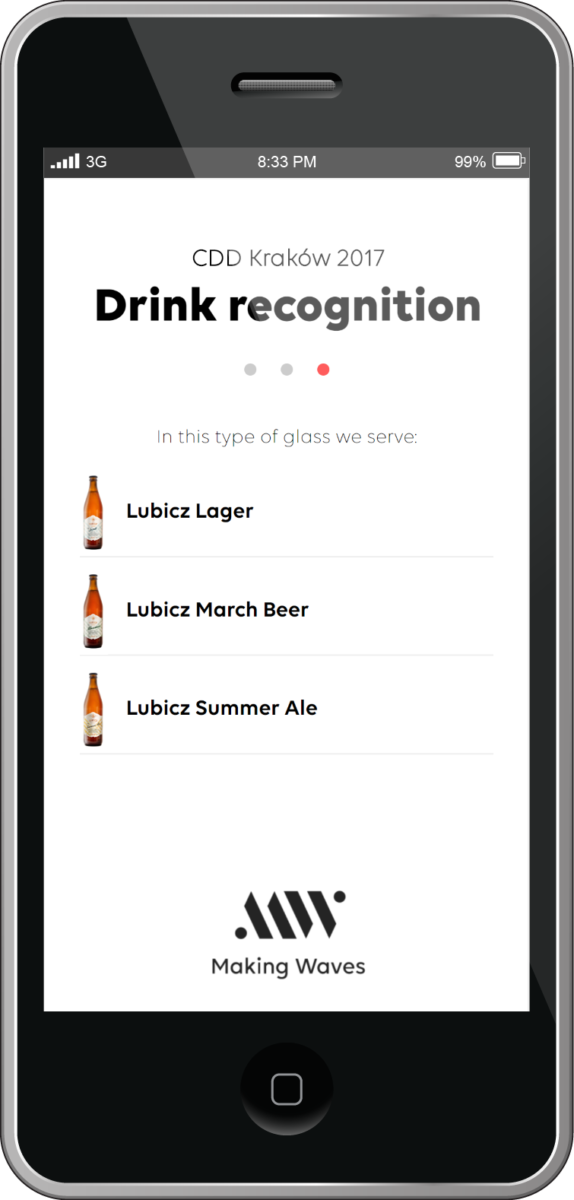 Drink recognition mobile app result list