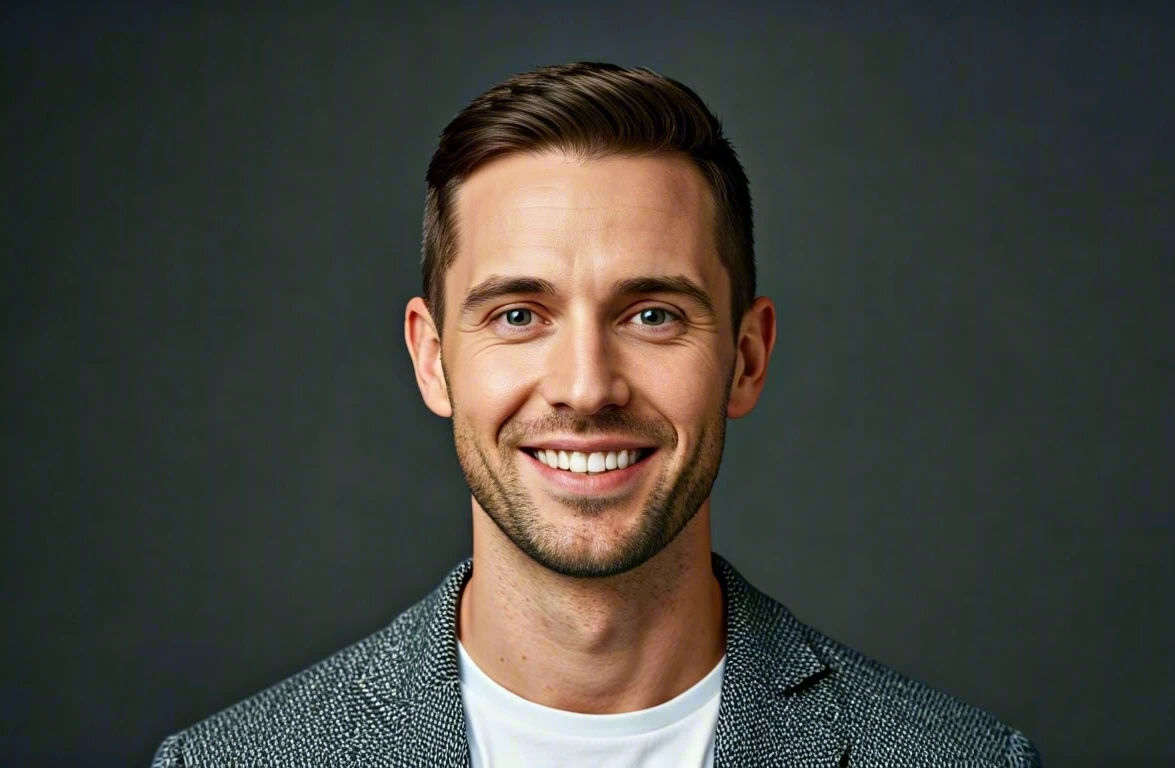 A man in a suit and tie with a short brown haircut smiles warmly at the camera.