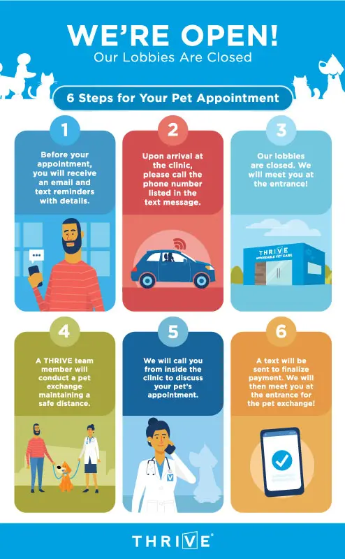 Poster detailing the new curbside appointment process at all THRIVE clinics