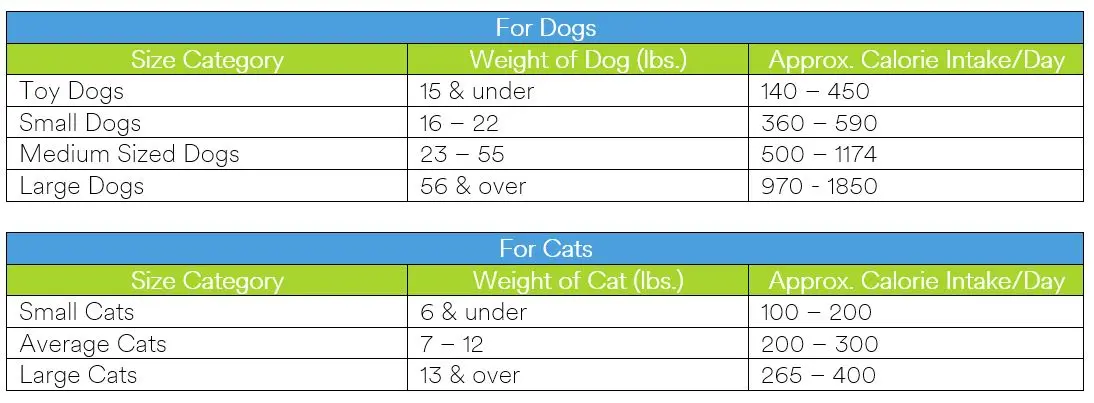 Feeding Chart & Calories Guide for Feeding Your Dog