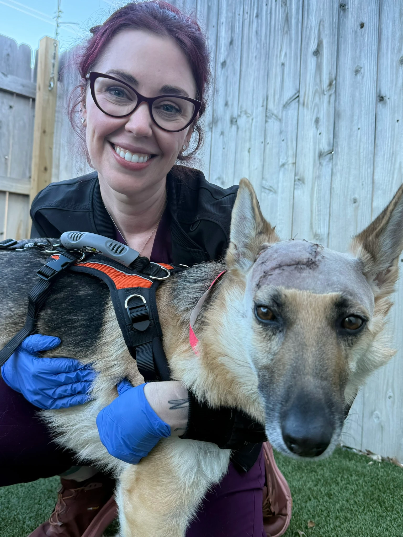 Dr. Dottie Hagler with Luna after surgery