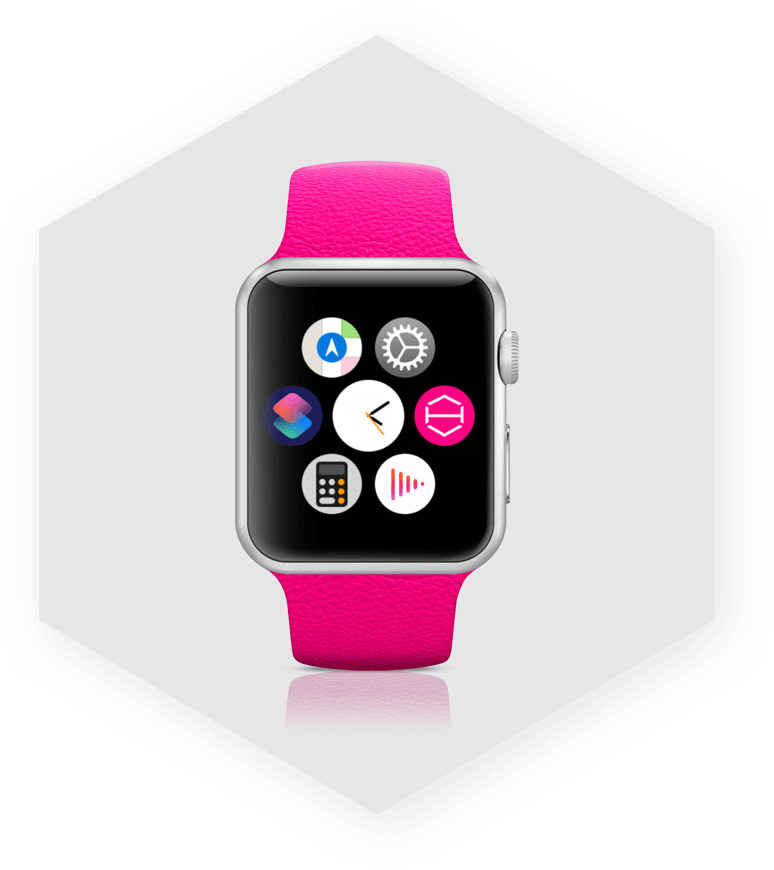 Image d’une Apple Watch à l’intérieur d’un hexagone sur un fond gris.