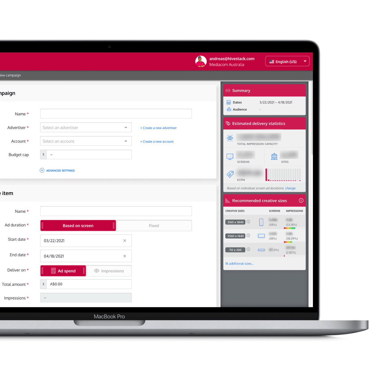 Dashboard demonstrating Hivestack’s white-label solution.