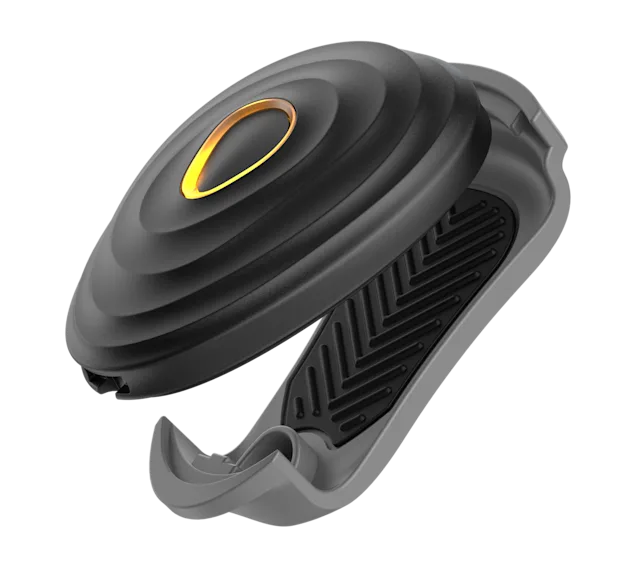 Stryd 5.0 running power foot pod on its shoe clip