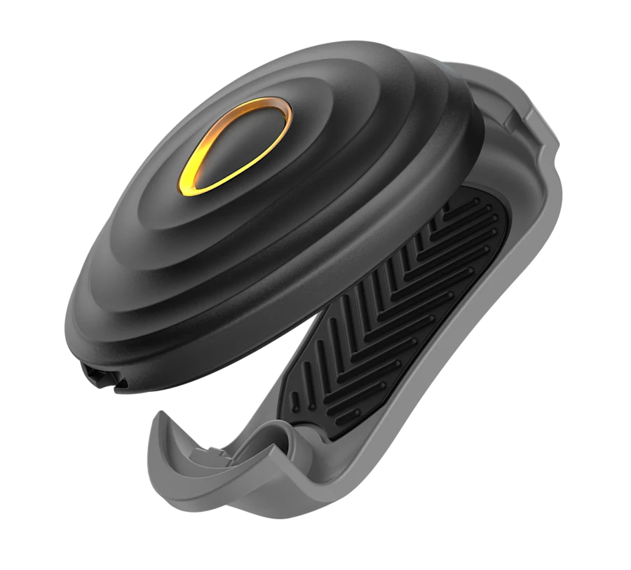 Stryd 5.0 running power foot pod on its shoe clip
