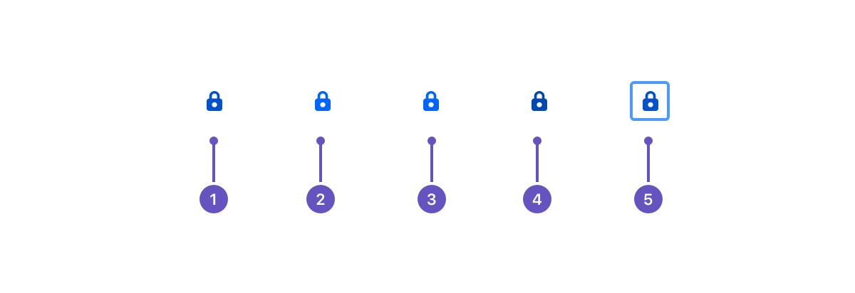 Five different icon states for a padlock in various shades of blue.