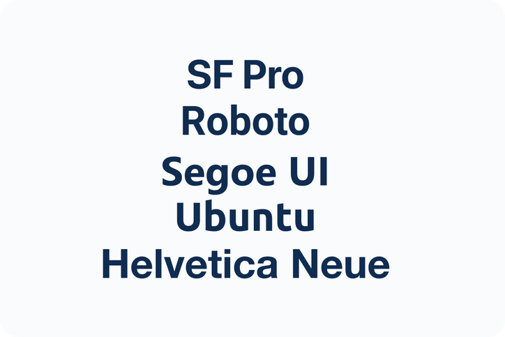 The five sans serif font names are displayed in their respective fonts. They are: SF Pro, Roboto, Segoe UI, Ubuntu, Helvetica Neue